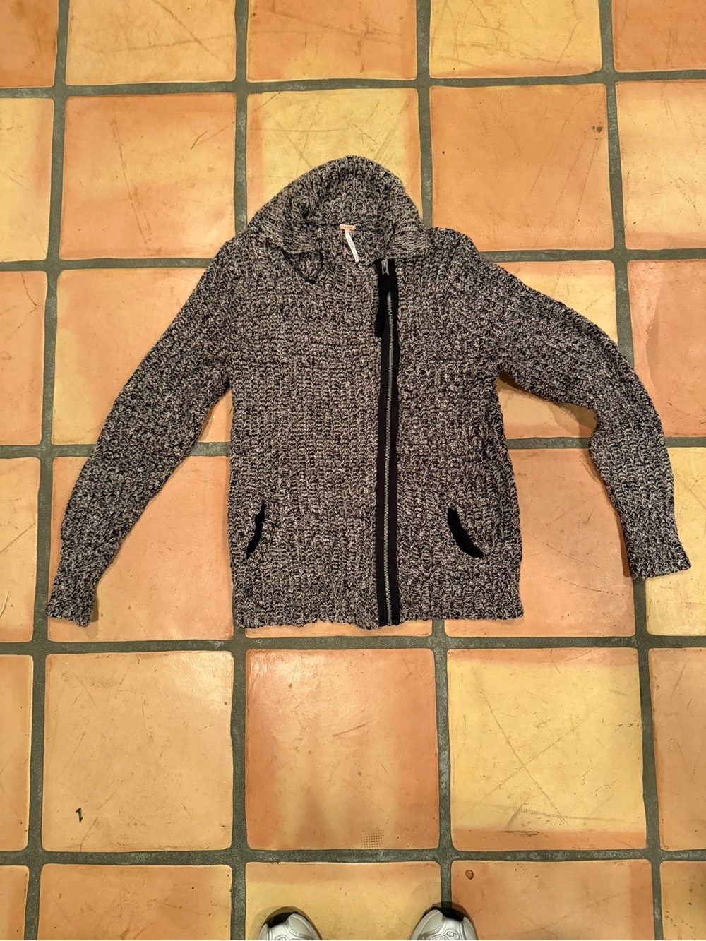 Free People Marled Gray Knit Zip Front Sweater Vest